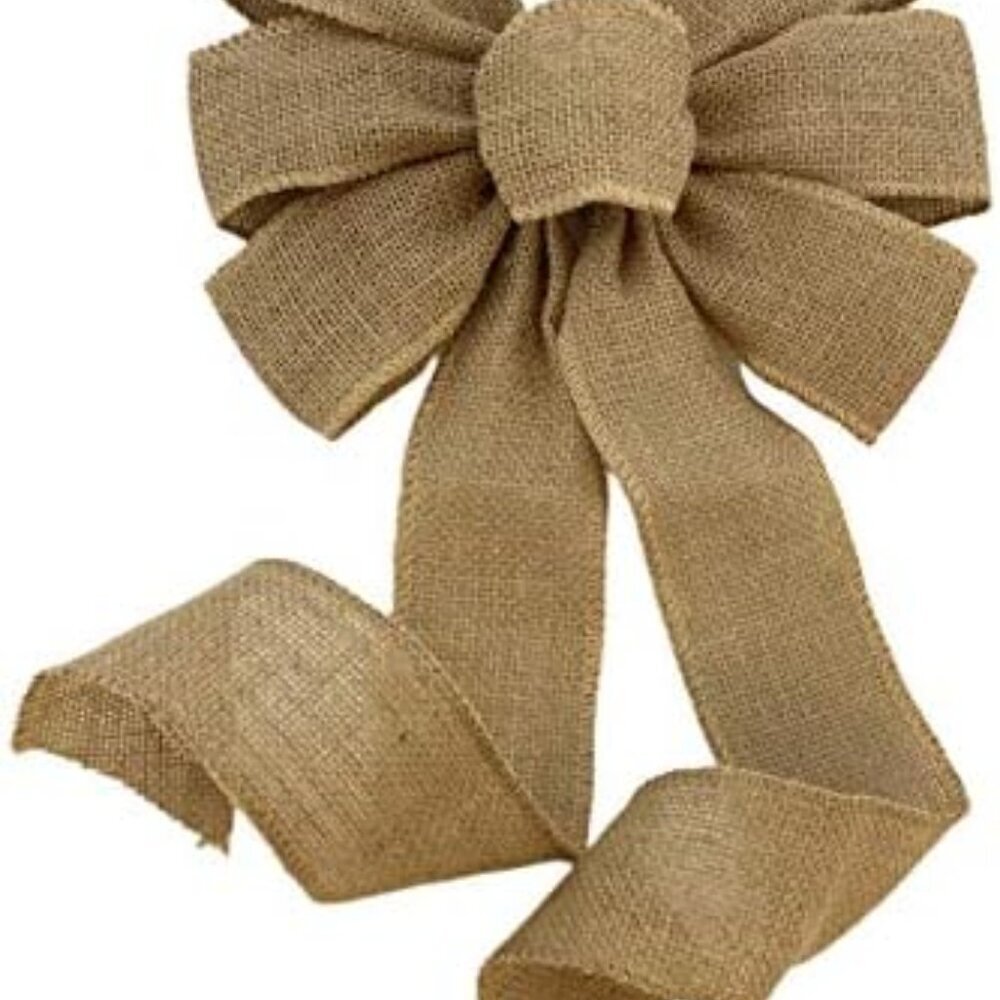 Natural Burlap Ribbon Wreath Bow - 10" Wide, 18" Long Tails, Farmhouse, Easter,